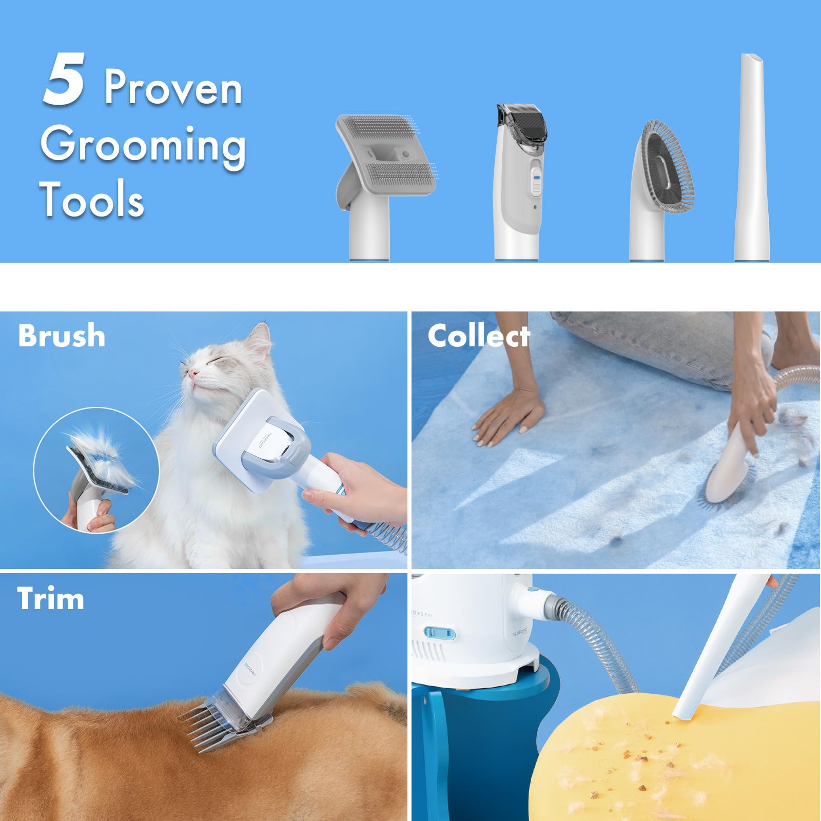 Neakasa P2 Pro Dog Cat Grooming Brush, 15000 Pa Vacuum Suction, 2L